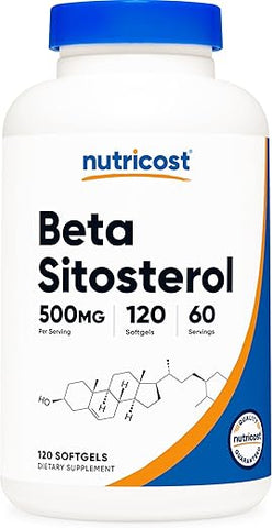 Beta Sitosterol 120 Softgels, 500mg – Suplemento Sem OGM, Livre de Glúten, 60 Porções - Nutricost
