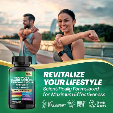 Generic - Óleo de Semente de Cominho Preto, Ashwagandha, Gengibre, Cúrcuma, Alga Marinha, Bardana, Vitamina D3, Vitamina C, ACV, Clorofila, Manuka, Sabugueiro, Dente-de-leão – 60 Cápsulas