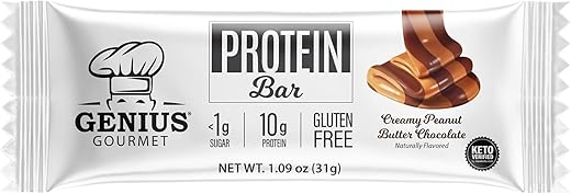 Barra de Proteína, Barras Sem Glúten, MCTs Premium, Baixo Carboidrato, Baixo Açúcar (Chocolate Peanut Butter, 10 Unidades) - Genius Gourmet