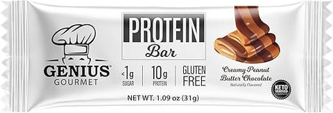 Barra de Proteína, Barras Sem Glúten, MCTs Premium, Baixo Carboidrato, Baixo Açúcar (Chocolate Peanut Butter, 10 Unidades) - Genius Gourmet