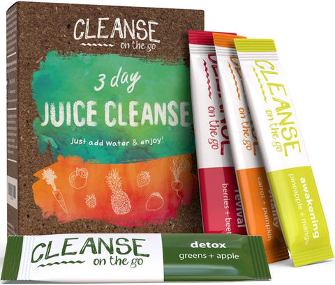 CLEANSE on the go - Limpeza rápida – Suco Detox de 3 dias – Basta adicionar água – 21 pacotes em pó