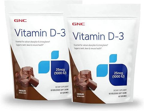 Vitamin D-3 Soft Chews 1000IU sabor Chocolate – Embalagem Dupla | GNC Brasil - GNC