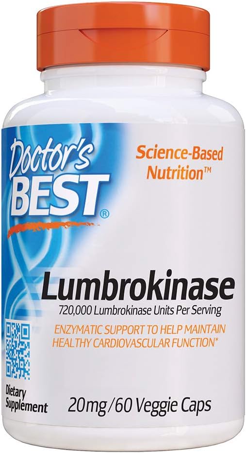 Doctor's BEST - Doctor’s Best Lumbrokinase Suporte Cardiovascular Saúde Circulatória Fluxo Sanguíneo Enzimas, 20 mg, 60 Comprimidos