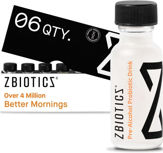 ZBiotics - Pre-Alcohol: Probiótico Patenteado para Manhãs Mais Fáceis, Revigorante e Cientificamente Comprovado, Embalagem de Viagem, 6 Frascos de 15 ml