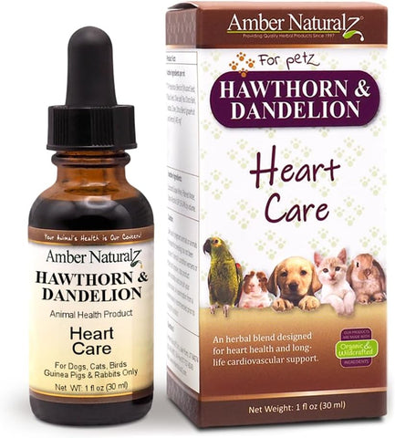 Suplemento Herbal de Espinheiro e Dente-de-leão para Cães, Gatos, Aves, Porquinhos-da-índia e Coelhos | Cuidado Cardíaco para Animais de Estimação | Frasco de Vidro de 1 ml | Marca AMBER NATURALZ - AMBER NATURALZ