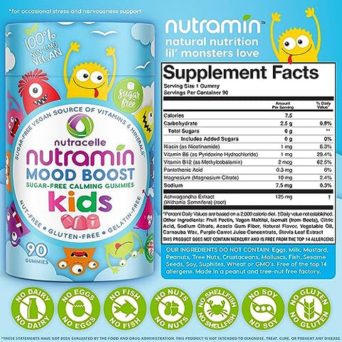 Nutracelle - NUTRAMIN Kids Mood Boost Gummy: Vitamina de Magnésio Citrato Deliciosa e Calmante com Ashwagandha – Marca NUTRAMIN