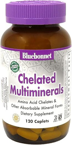 Nutrition – Multiminerais Quelados de Alta Potência, Minerais Quelados Albion, Sem Soja, Sem Glúten, Não-OGM, Certificado Kosher, Sem Laticínios, 120 Comprimidos, 40 Porções - Bluebonnet