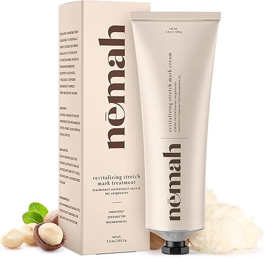 Creme Nemah para Estrias na Gravidez – Hidratante Intenso para Barriga de Gestante – Creme para Estrias Pós-Parto – Creme Vegano com Vanistryl, Manteiga de Karité e Macadâmia – 100g