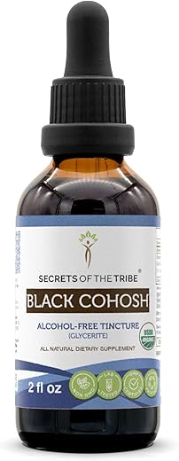Secrets of the Tribe - Segredos da Tribo Black Cohosh Orgânico USDA | Extrato Livre de Álcool, Gotas Herbais de Alta Potência | Feito a partir de Raiz Seca de Black Cohosh (Cimicifuga Racemosa) 100% Orgânico Certificado |