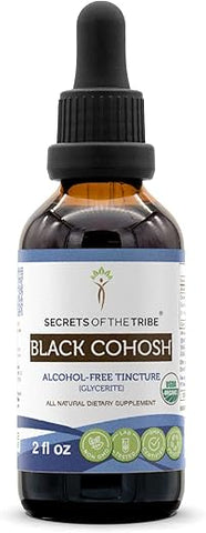 Secrets of the Tribe - Segredos da Tribo Black Cohosh Orgânico USDA | Extrato Livre de Álcool, Gotas Herbais de Alta Potência | Feito a partir de Raiz Seca de Black Cohosh (Cimicifuga Racemosa) 100% Orgânico Certificado |