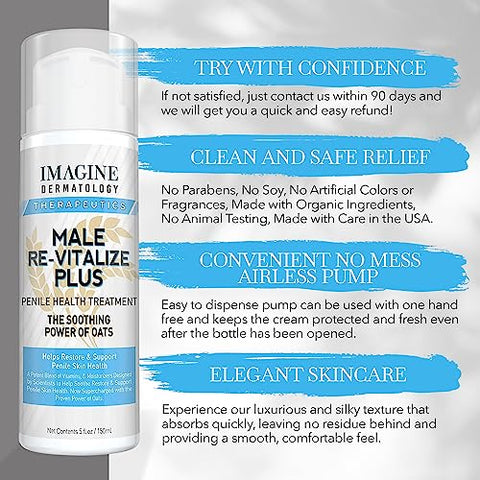 Imagine Dermatology - Creme Oats Penile Health Male Re-Vitalize PLUS – Hidratante para Pele – Tamanho Grande (150ml)