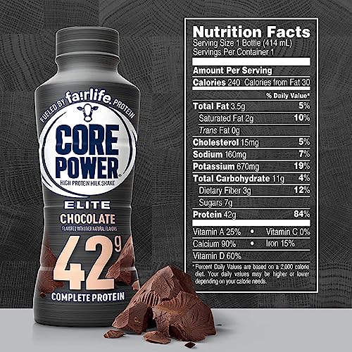 Fairlife Core Power Shakes de Leite com Alto Teor de Proteína, Prontos para Beber (6 Chocolate, 42g) - WESTERNMBY
