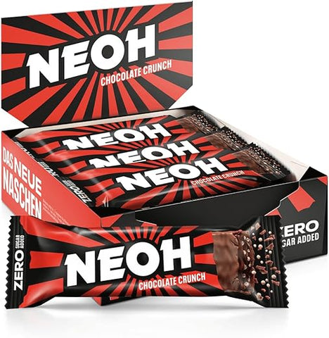 Barras de Chocolate – Barra de Doces com Cobertura de Chocolate Keto, Sem Glúten, Baixa Caloria, Baixo Carboidrato, à Base de Plantas, Lanches Ricos em Fibras, Sem Açúcar Adicionado, Barras Embaladas Individualmente de 28g, Pacote com 12 Unidades - NEOH