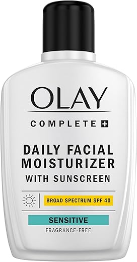 Hidratante Facial Diário Completo com Protetor Solar FPS 40, Sem Fragrância, 177 ml, Protetor Solar de Amplo Espectro para Pele Sensível - Olay