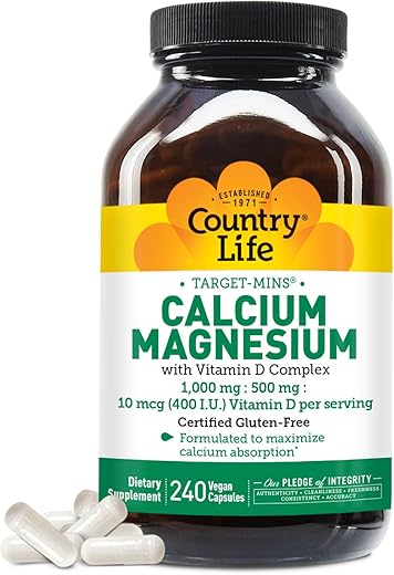 Target-Mins Cálcio Magnésio com Complexo de Vitamina D para Utilização Total do Corpo e Prevenção da Osteoporose – Marca Country Life - Country Life