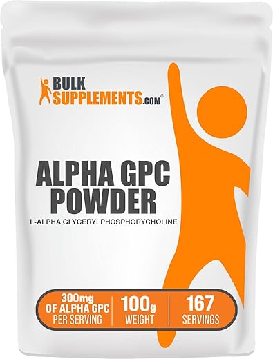 Alpha GPC em Pó BulkSupplements.com – Suplemento de Colina, Alpha GPC 300mg – Suplemento de Acetilcolina, Suplemento para o Cérebro – Livre de Glúten, 600mg por Porção