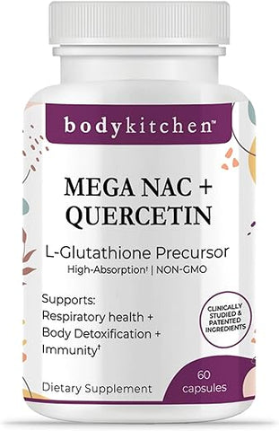 Mega NAC 600 mg com Quercetina – Suporte à Saúde Respiratória e Imunológica, Detox para Fígado e Rins – Cápsulas Vegetais (Pacote de 1) - Body Kitchen