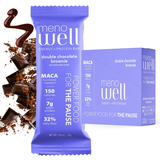 Barras de Proteína para Menopausa, Suporte para Gerenciamento de Peso, Brownie de Chocolate Duplo, 32% de Fibra Diária, Prebiótico, à Base de Plantas, 7g de Proteína, 1g de Açúcar Adicionado, 10 Unidades - MenoWell