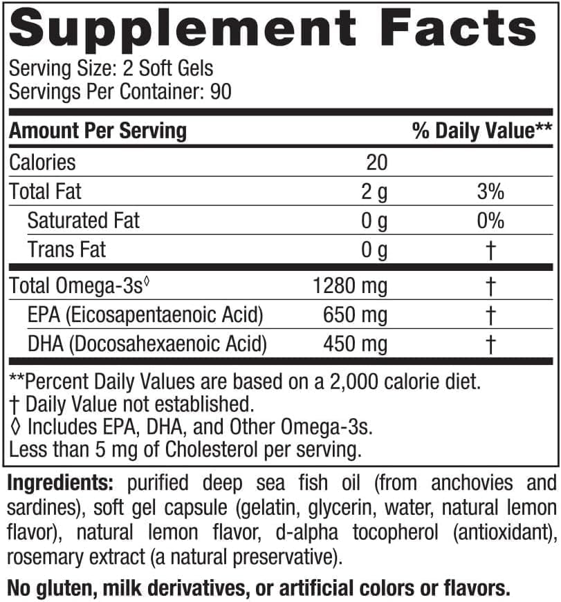 Lemon favor - Ultimate Omega, Sabor Limão – 180 Cápsulas – 1280 mg Ômega-3 – Óleo de Peixe Ômega-3 de Alta Potência com EPA