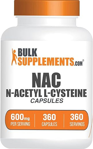com Cápsulas de N-Acetil L-Cisteína – Suplemento de NAC 600mg, Livre de Glúten – 1 Cápsula de NAC por Porção, 360 Cápsulas (Pacote de 1) - BulkSupplements