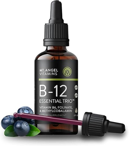 Trio Essencial de B12 – Gotas Sublinguais Veganas com Methyl B12 de Alta Potência, B6 – 30ml - Mt. Angel Vitamins