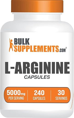 com L-Arginine 5000mg Cápsulas – Suplemento de Arginina, Óxido Nítrico, Sem Glúten, 8 Cápsulas por Porção, 240 Cápsulas (Pacote de 1) - BulkSupplements