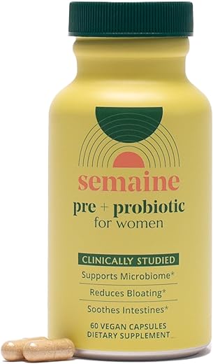 Semaine - Super Poderoso Prebiótico Probiótico para Mulheres, Fórmula 3 em 1 Eficaz de Ação Múltipla para Nutrir a Saúde Intestinal, Aliviar SII e Apoiar o Alívio do Inchaço