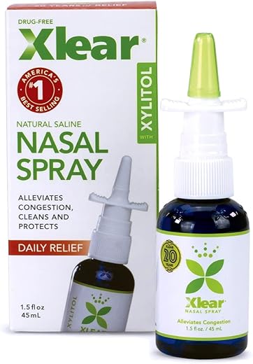 Spray Nasal, Spray Nasal Salino Natural com Xilitol, Hidratante Nasal para Crianças e Adultos, 45 ml (Pack com 4 unidades) - Xlear