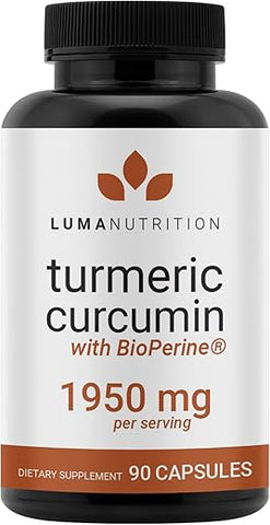Luma Nutrition - Cúrcuma Curcumina com Pimenta Preta – 95% Curcuminoides – 1950mg Por Porção – Suplemento Premium de Cúrcuma – com BioPerine para Máxima Absorção – Fabricado nos EUA – 90 Cápsulas