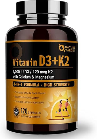 Vitamina D3 K2 com Cálcio – Fortaleça seus ossos – 60 cápsulas - NATURE TARGET