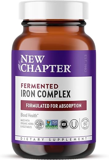 New Chapter - Novo Capítulo Suplemento de Ferro, Complexo de Ferro Fermentado de Alimentos Integrais Feito com Vegetais Orgânicos – 100% Natural e Eficaz