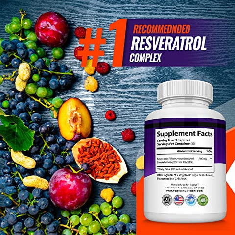 Toplux - Resveratrol 1800 mg – Complexo Antioxidante de Alta Potência com Trans-Resveratrol Natural para Envelhecimento Saudável, Suporte à Saúde Geral, Sistema Imunológico, Função Cerebral, para