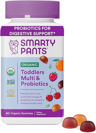 Gomas Multivitamínicas Orgânicas para Crianças: Probióticos, Ômega 3 (ALA), Vitamina D3, C, Vitamina B12, B6, Vitamina A, K - SmartyPants