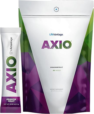 LifeVantage - AXIO Pó para Bebida Energética Regular, Sabor Dragonfruit – 30 Sachês de Mistura para Bebida, Energia Instantânea em Pó, Suplemento Energético com Vitaminas B, DMAE, L-Teanina, Quercetina, Verde
