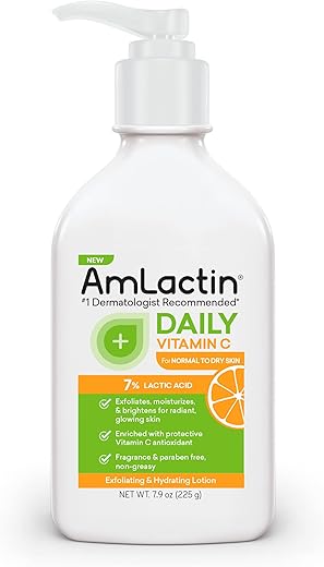 Loção Corporal Vitamina C Diária – 7,9 oz (225 ml) com 7% de Ácido Lático – Esfoliante e Hidratante Iluminador para Pele Seca - AmLactin