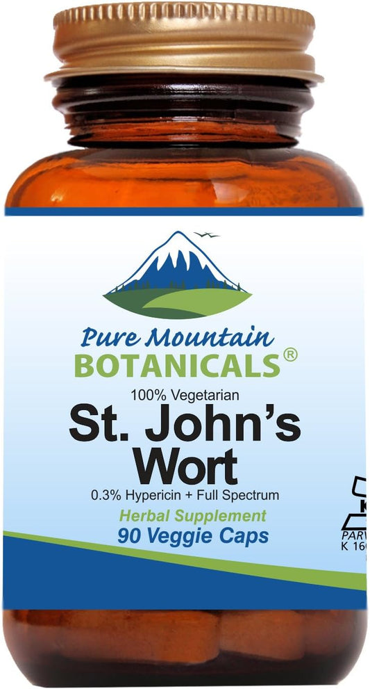 Cápsulas de Hipérico da Pure Mountain Botanicals com Fórmula de 450mg de Erva Orgânica e Extrato de Hipérico