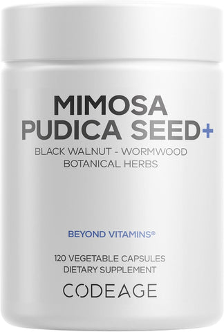 Codeage Organic Mimosa Pudica Seed Capsules - Mimosa Pudica Seeds Supplement - Black Walnut, Cloves, Vidanga, Neem, BioPerine - All in One - Sensitive Plant Pills - Non-GMO & Vegan - 120 Capsules