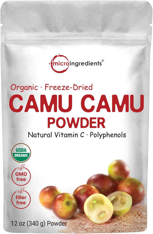 Micro Ingredients - Pó de Camu Camu Orgânico, 340g | Alto Nível de Vitamina C Natural | Fonte de Bagas Frescas Desidratadas por Congelamento | Sem Transgênicos, Adequado para Veganos