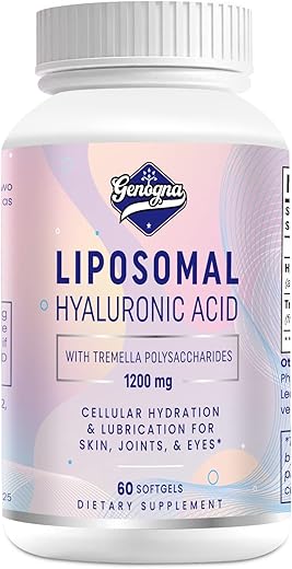 Genogna - Suplemento de Ácido Hialurônico Lipossomal 1000mg – Cápsulas de Ácido Hialurônico de Alta Bioacessibilidade com Polissacarídeos de Tremella, Hidratação Dupla para a Pele e Lubrificação das Articulações, 1 Pacote