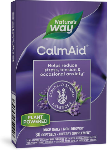 Nature's Way - Nature’s Way CalmAid com Óleo de Lavanda Silexan, Ajuda a Reduzir Tensão e Estresse*, Não Causa Sonolência, 30 Cápsulas (Embalagem Pode Variar)