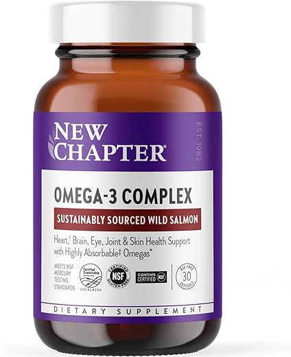 Ômega-3 Complexo, Óleo de Peixe Selvagem do Alasca Rico em Salmão para Coração, Cérebro, Olhos e Articulações | New Chapter Ômega-3 Complexo, Óleo de Peixe Selvagem do Alasca para Saúde Cardíaca, Cerebral, Ocular e Articular - New Chapter