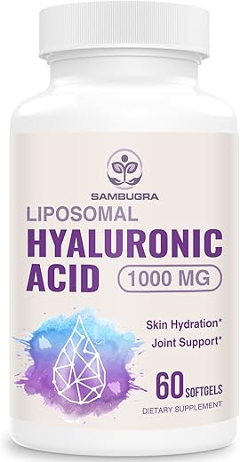 Sambugra - Suplemento de Ácido Hialurônico Lipossomal, Cápsulas de Ácido Hialurônico de Alta Bioatividade, 1000mg de Ácido Hialurônico, Suporte de Suplemento Dietético para Hidratação da Pele e Lubrificação das Articulações, 60 cápsulas