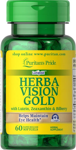 Puritan's Pride - Puritan’s Pride Herbavision Gold – Luteína, Mirtilo e Zeaxantina – 60 Softgels, Branco