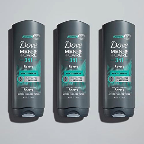DOVE MEN + CARE - DOVE MEN CARE Gel de Banho 3 em 1 Pós-Treino Revitalizante com Óleo de Melaleuca, 4 Unidades de 18 oz (532 ml)