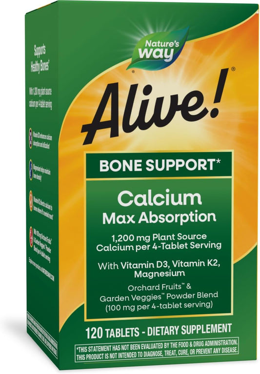 Nature's Way - Nature’s Way Alive! Cálcio de Absorção Máxima, Suporte Ósseo*, Cálcio de Fonte Vegetal, Vitamina D3