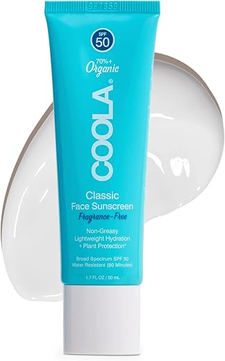 COOLA Protetor Solar Facial Orgânico FPS 50, Loção Bloqueadora, Cuidados Dermatológicos para Proteção Diária, Vegano e Livre de Glúten, 50 ml