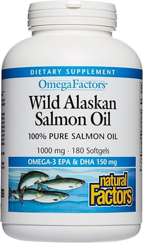Óleo de Salmão Selvagem do Alasca Natural Factors – Ômega-3, EPA, DHA – 100% Puro e Potente – 120 Cápsulas