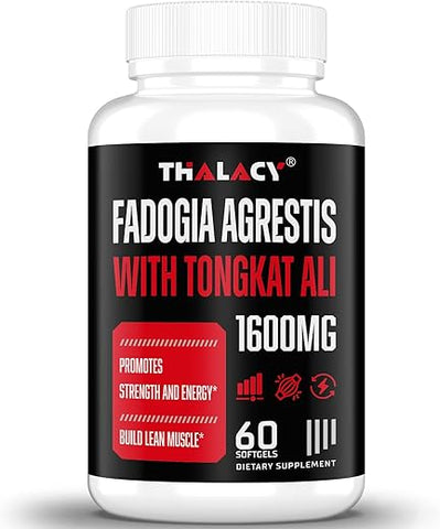 Thalacy - Suplemento Fadogia Agrestis Tongkat Ali 1600mg, Extrato de Fadogia Agrestis para Homens com Ashwagandha – Máxima Potência, 60 Softgels