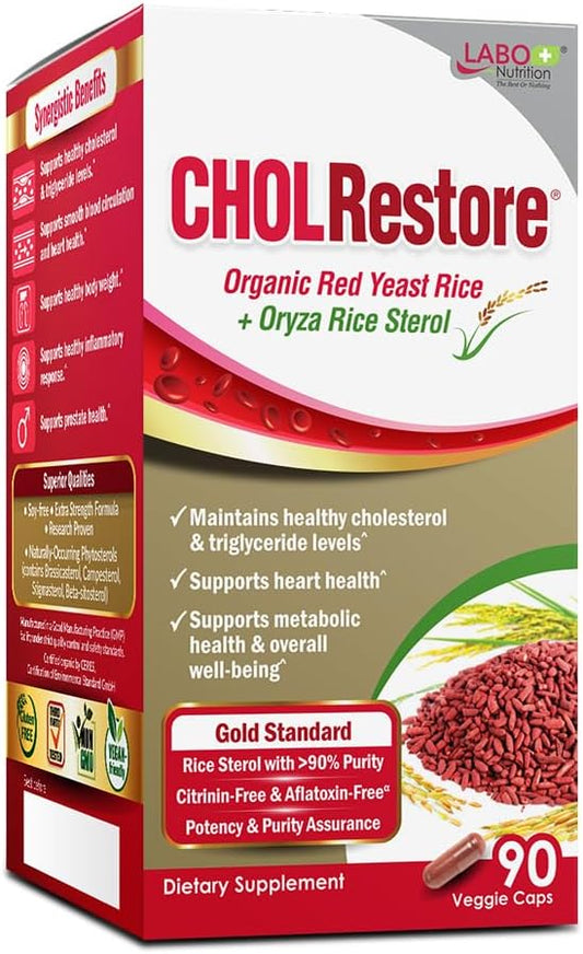 CHOLRestore – Arroz Vermelho com Fitosterol, Suplemento para Saúde, Suporte aos Níveis Saudáveis de Colesterol, Citrinina, Aflatoxina - LABO Nutrition