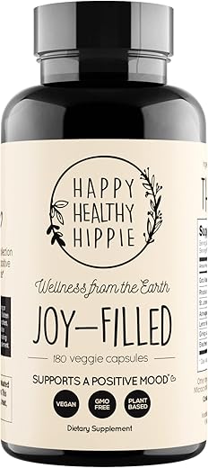 Happy Healthy Hippie - Suplemento de Suporte ao Humor Joy-Filled com Hipérico | Ajuda a Acalmar a Mente | 60 cápsulas | Marca Joy-Filled